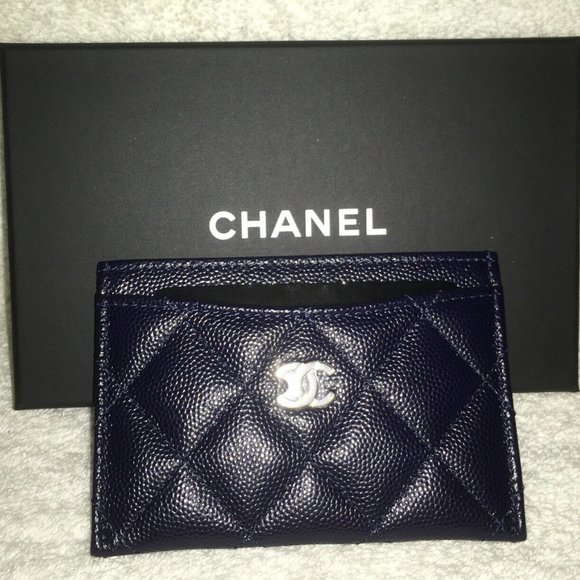 CHANEL Accessories - NIB Chanel Classic Card Holder in Dark Navy Blue Leather and Silver-Tone Metal